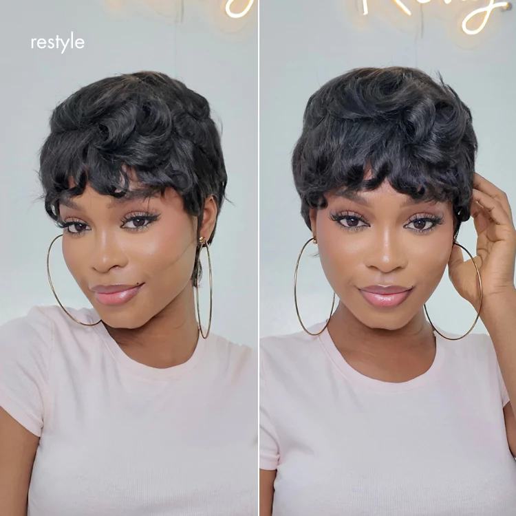 Throw On & Go Short Cut with Bangs Wig Ultra Comfort Skin-Like Soft Care Glueless Wig Hair Loss Friendly - Image 7