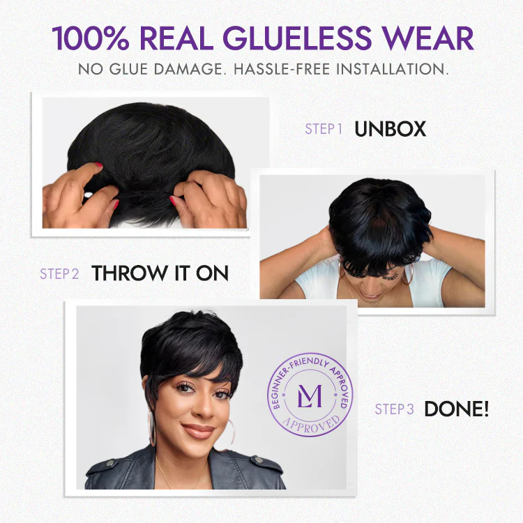 Throw On & Go Short Cut with Bangs Wig Ultra Comfort Skin-Like Soft Care Glueless Wig Hair Loss Friendly - Image 8