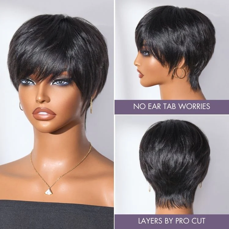 Throw On & Go Short Cut with Bangs Wig Ultra Comfort Skin-Like Soft Care Glueless Wig Hair Loss Friendly - Image 9