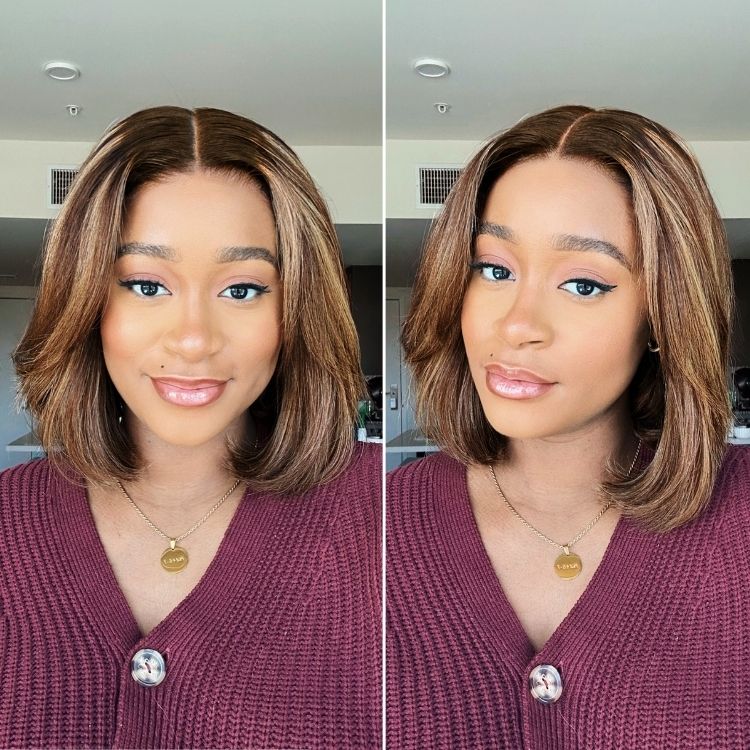 Tiktok Exclusive Deal | Blonde Highlight / Brown Highlight Short Layered Bob Wig Glueless 5x5 Closure Pre-Cut Lace Wig - Image 3