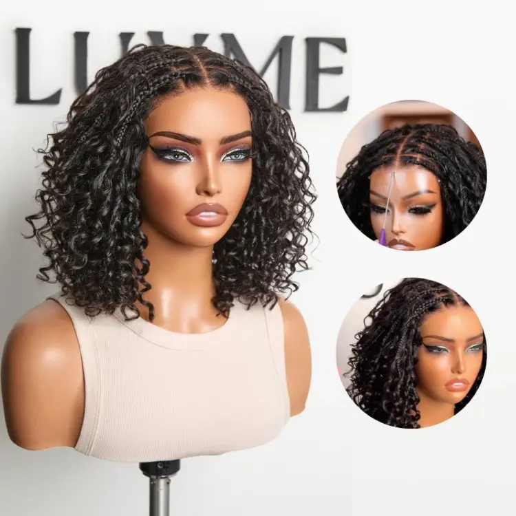 Tiktok Exclusive Deal | Boho Braids Deep Curly Glueless 5x5 Closure Lace with Braided Top Human Hair Wig Pre-Cut Lace
