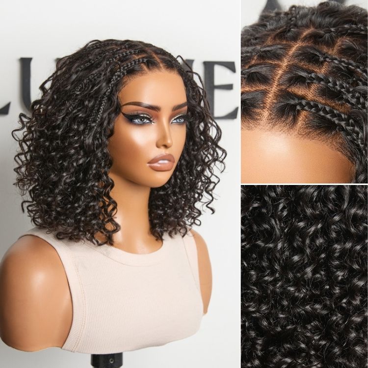 Tiktok Exclusive Deal | Boho Braids Deep Curly Glueless 5x5 Closure Lace with Braided Top Human Hair Wig Pre-Cut Lace - Image 4