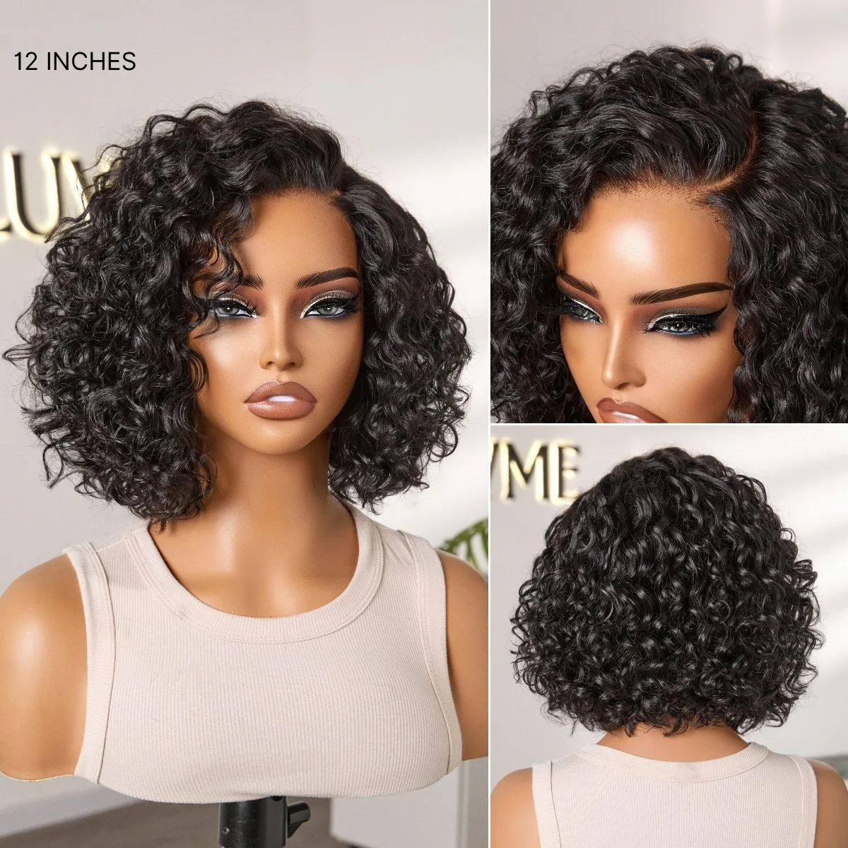 Tiktok Exclusive Deal | Ready to Go Blonde Highlight / Natural Black / Ombre Brown Water Wave Short Curly Bob Wig Glueless Minimalist HD Lace Wig Pre-Cut Lace - Image 8