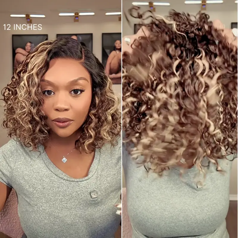 Tiktok Exclusive Deal | Ready to Go Water Wave Short Curly Bob Wig Glueless Minimalist HD Lace Wig Pre-Cut Lace - Image 7