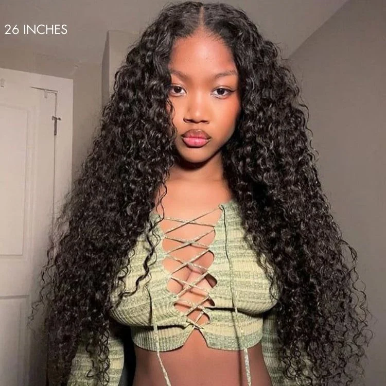 Tiktok Exclusive | PreMax 180% / 250% Density Water Wave Glueless Flexi-Fit Drawstring 13x4 Frontal Lace Fluffy Curly Wig Pre-Cut Lace - Image 2