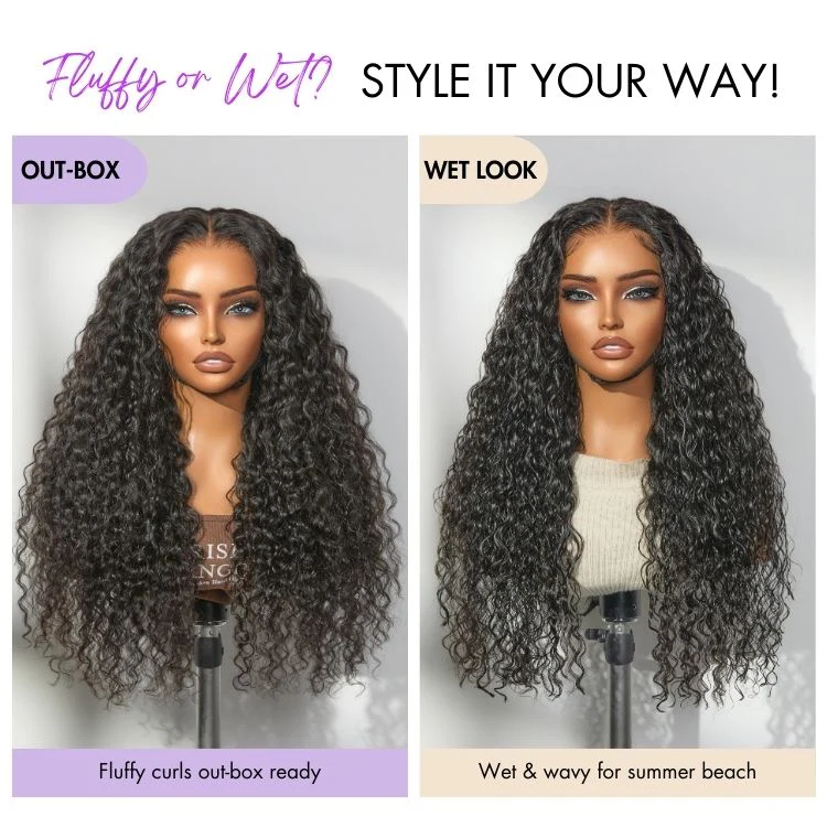 Tiktok Exclusive | PreMax 180% / 250% Density Water Wave Glueless Flexi-Fit Drawstring 13x4 Frontal Lace Fluffy Curly Wig Pre-Cut Lace - Image 4