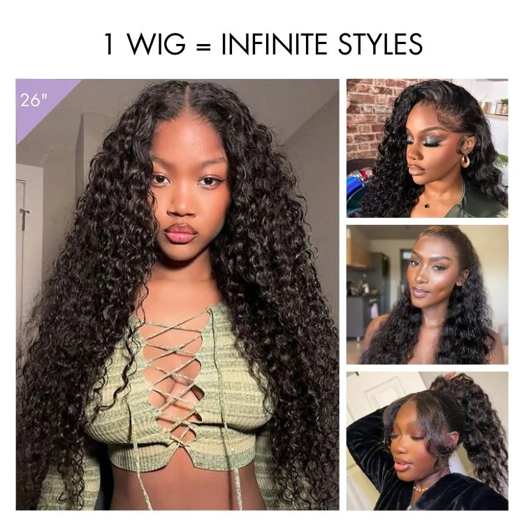 Tiktok Exclusive | PreMax 180% / 250% Density Water Wave Glueless Flexi-Fit Drawstring 13x4 Frontal Lace Fluffy Curly Wig Pre-Cut Lace - Image 5