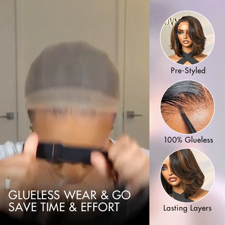 Trendy Brown Highlight Layered Bob Blowout Glueless 5x5 Lace Closure Wig 100% Human Hair Pre-Cut Lace - Image 5