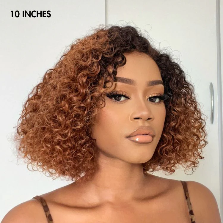 Trendy Mix Brown Short Cut Curly Minimalist HD Lace Glueless Side Part Curly Bob Wig 100% Human Hair - Image 4