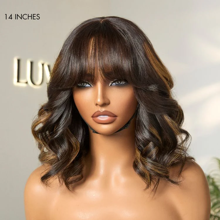 True Scalp Blonde Highlight Loose Wave Glueless Minimalist Lace Wig with Bangs - Image 3