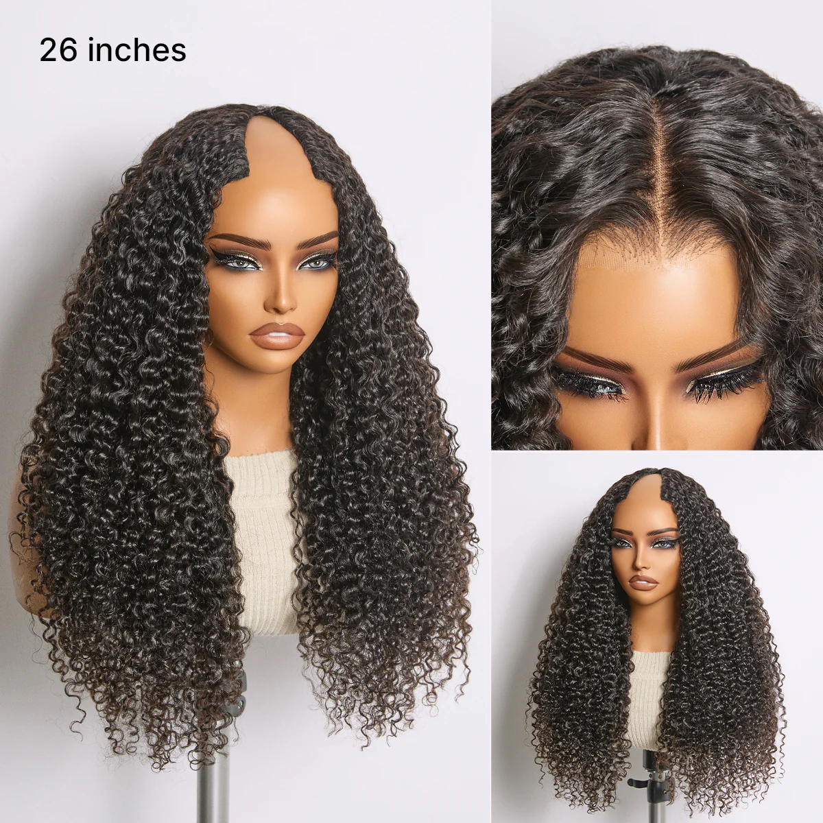True Scalp Burmese Curly V Part Glueless Human Hair Wig Flexi-Fit Drawstring - Image 3
