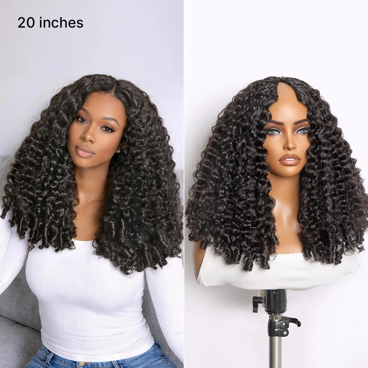 True Scalp V Part 180% Density Burmese Curly Finger Coil Ends Glueless Human Hair Wig with Flexi-Fit Drawstring - Image 2
