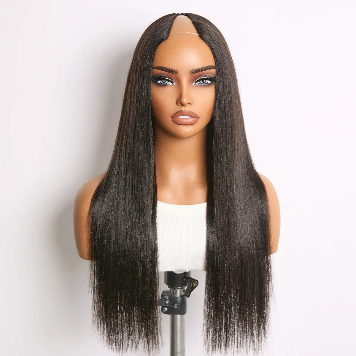 True Scalp Yaki Straight / Kinky Straight V Part Glueless Human Hair Wig Flexi-Fit Drawstring - Image 10