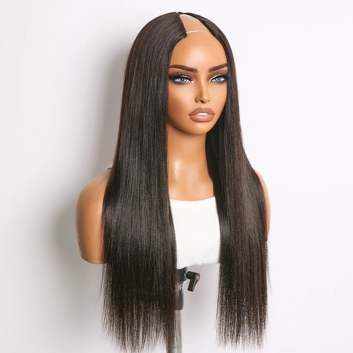 True Scalp Yaki Straight / Kinky Straight V Part Glueless Human Hair Wig Flexi-Fit Drawstring - Image 11