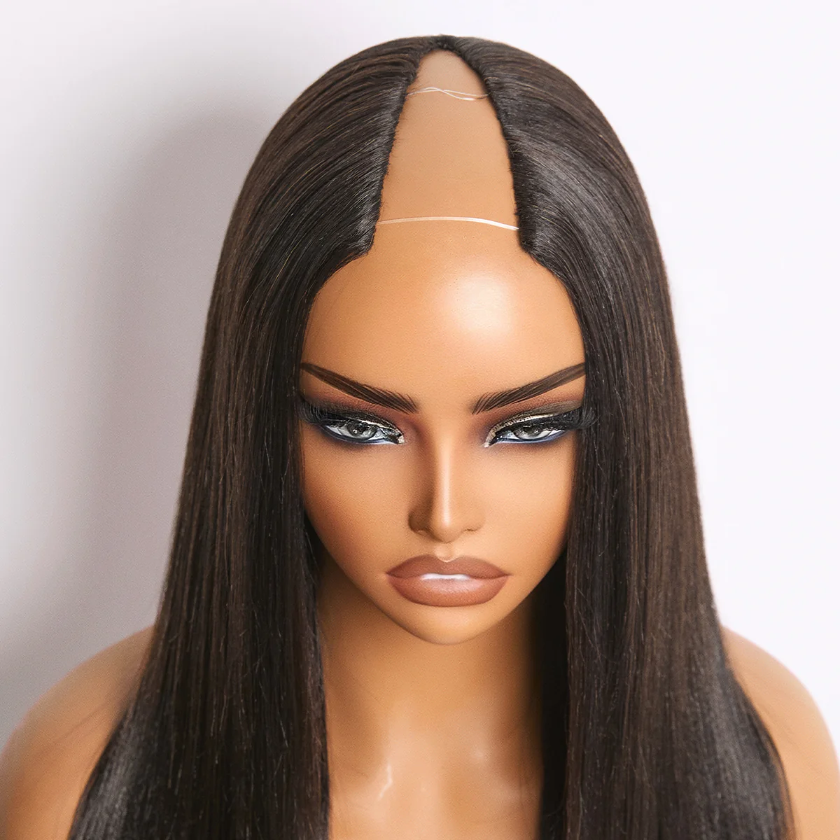 True Scalp Yaki Straight / Kinky Straight V Part Glueless Human Hair Wig Flexi-Fit Drawstring - Image 13