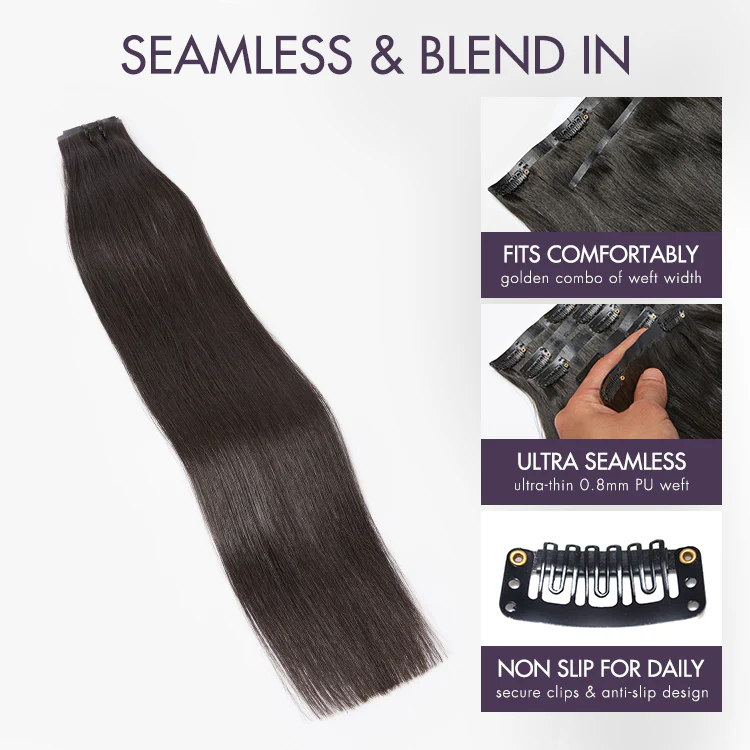 Ultra Natural Seamless Yaki Straight Clip in Extensions Real Human Hair Pieces 135g 9pcs / 7pcs with Free Gift - Limited Offer - Image 3