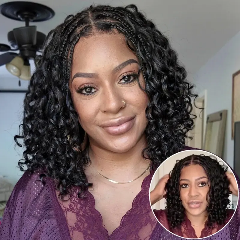 48H Delivery | Readitress Boho Braids Deep Curly Glueless 5x5 Closure Lace with Braided Top Human Hair Wig Pre-Cut Lace - US Only - Image 2
