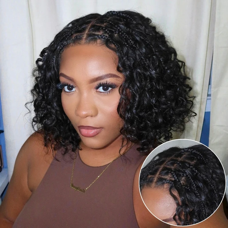 48H Delivery | Readitress Boho Braids Deep Curly Glueless 5x5 Closure Lace with Braided Top Human Hair Wig Pre-Cut Lace - US Only - Image 4