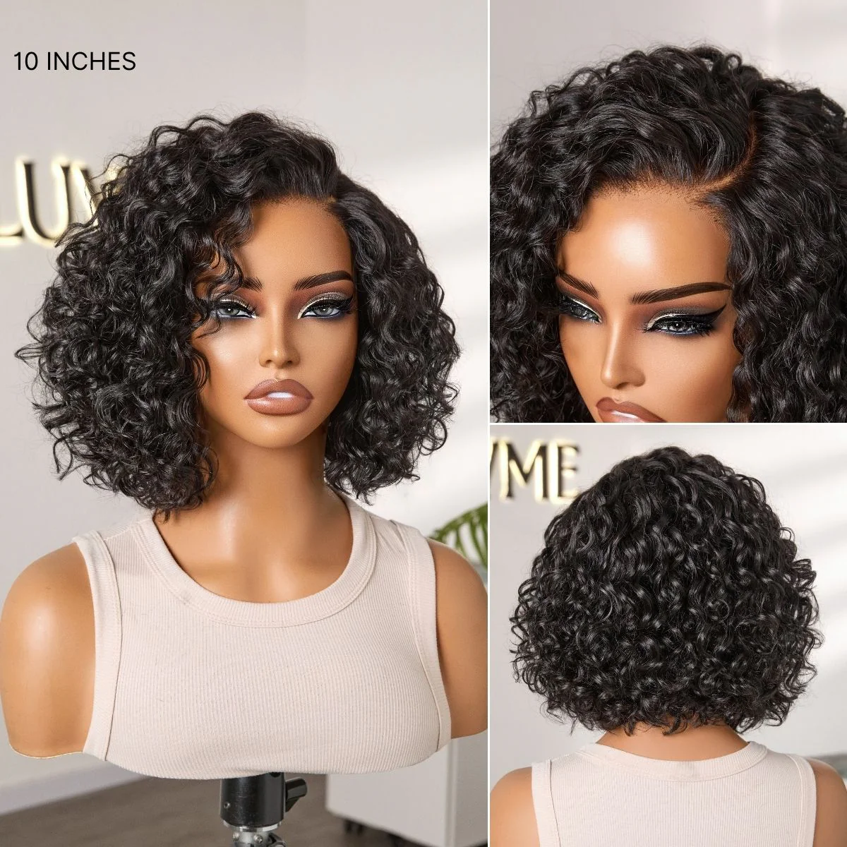 48H Delivery | Ready to Go Blonde Highlight / Natural Black Water Wave Short Curly Bob Wig Glueless Minimalist HD Lace Wig Pre-Cut Lace - US Only - Image 9