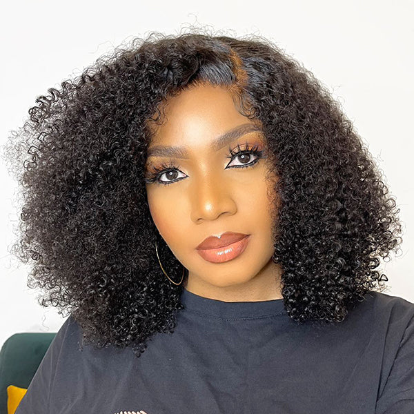 Afro Jerry Curly 5x5 Closure Lace Glueless Side Part Shoulder Length Wig 100% Human Hair - US Only - Image 2