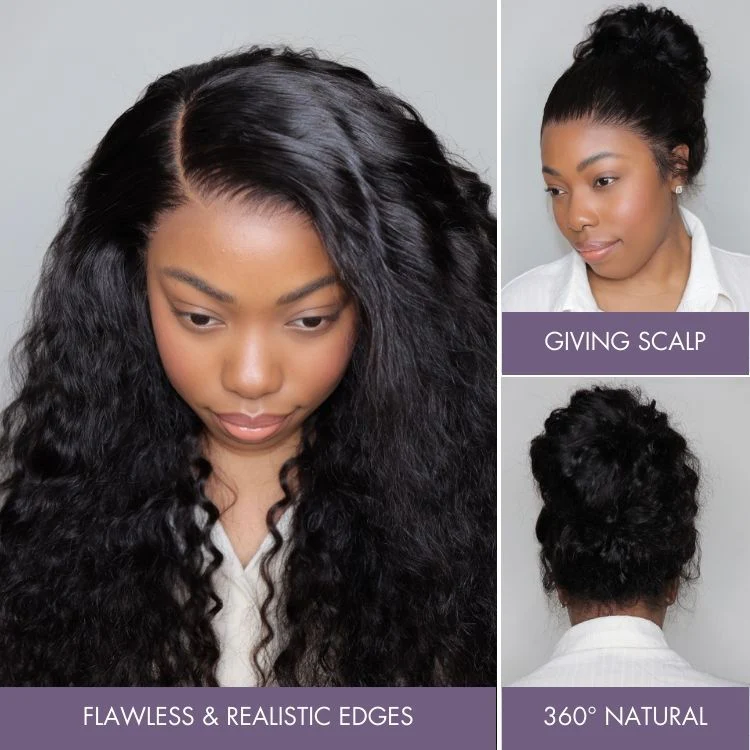 Water Wave 360 Lace Flexi-Fit Invisi Drawstring Cap Long Wig 100% Human Hair Pre-bleached & Pre-plucked & Pre-Cut Lace - Image 3