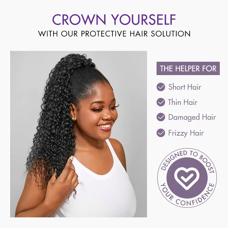 Water Wave Flexi-Fit Drawstring Ponytail Extension Human Hair Natural Black Curly Ponytail - Image 4