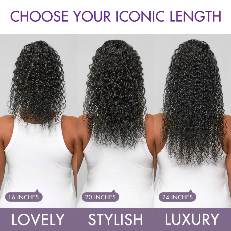 Water Wave Flexi-Fit Drawstring Ponytail Extension Human Hair Natural Black Curly Ponytail - Image 5