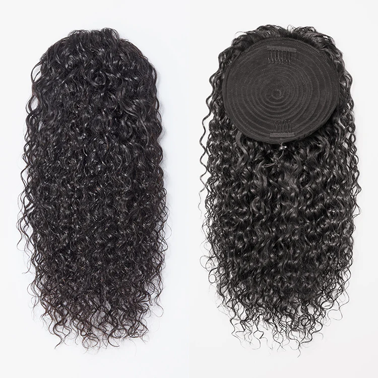 Water Wave Flexi-Fit Drawstring Ponytail Extension Human Hair Natural Black Curly Ponytail - Image 8