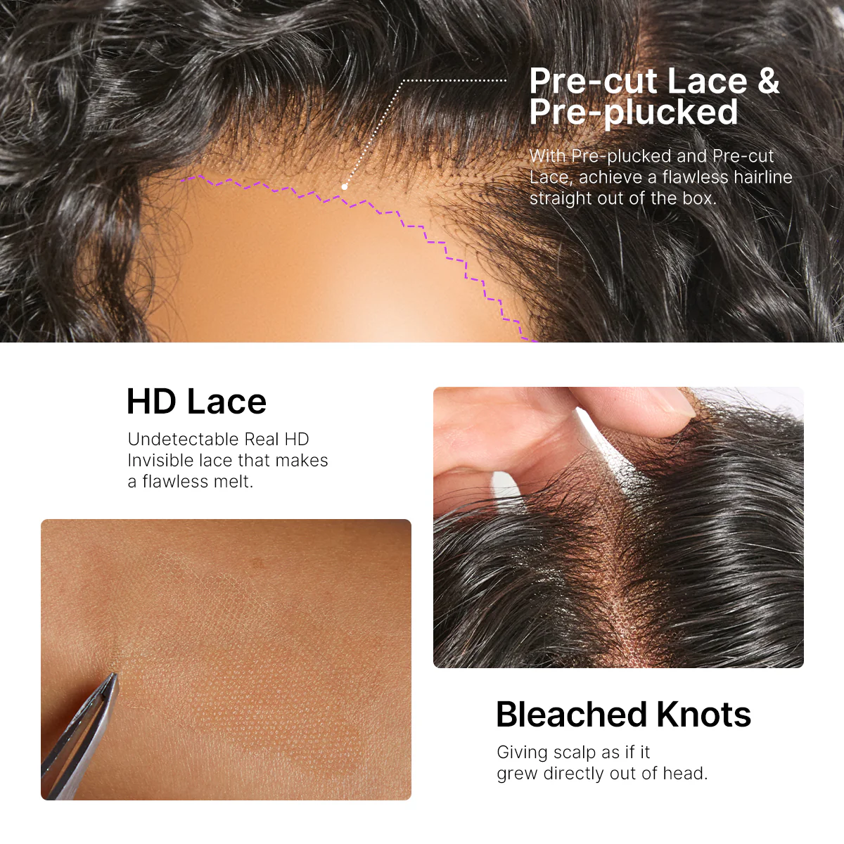 Natural Black / Brown Highlight Water Wave Pixie Cut Glueless Minimalist HD Lace Short Curly Wig - Image 3