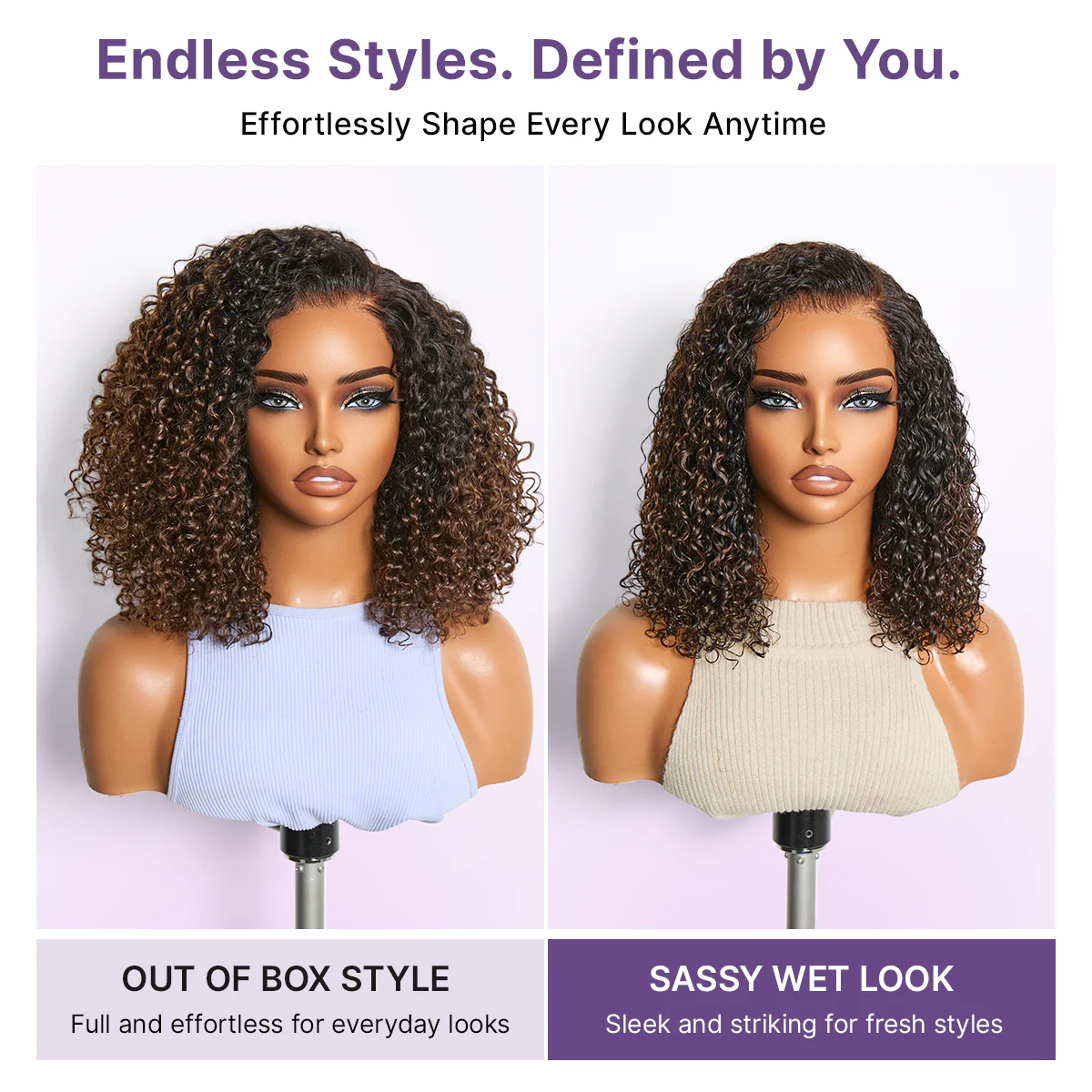 Wear & Go Ombre Brown Fluffy Curly 180% Density Glueless 5x5 Closure HD Lace Wig Pre-Cut Lace - Image 7