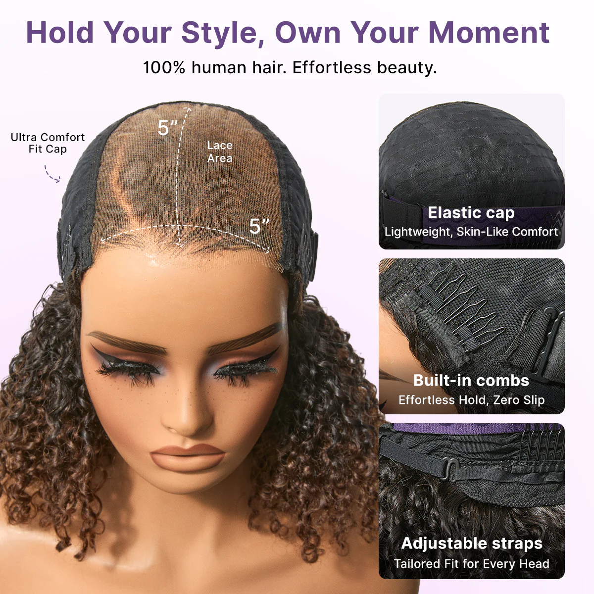 Wear & Go Ombre Brown Fluffy Curly 180% Density Glueless 5x5 Closure HD Lace Wig Pre-Cut Lace - Image 8