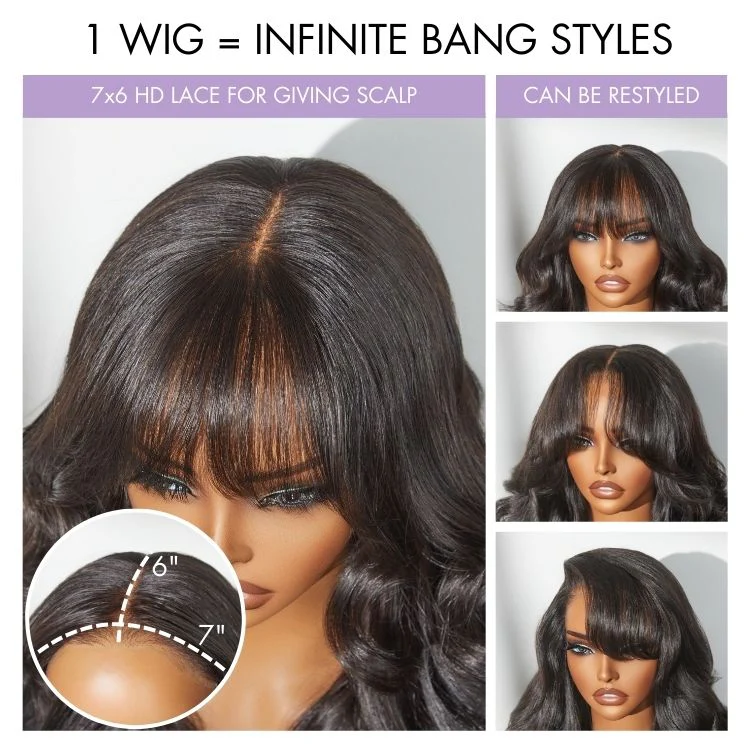 Weekly Special | Luvme All-Day Comfort™ Wig Loose Body Wave Glueless 7x6 Closure HD Lace Human Hair Wig with Bangs Pre-Cut Lace - Image 3
