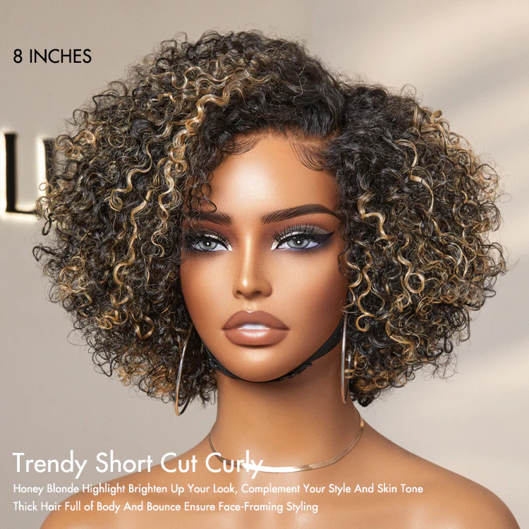 Weekly Special | Trendy Short Cut Curly Minimalist HD Lace Glueless Side Part Wig 100% Human Hair - Image 4