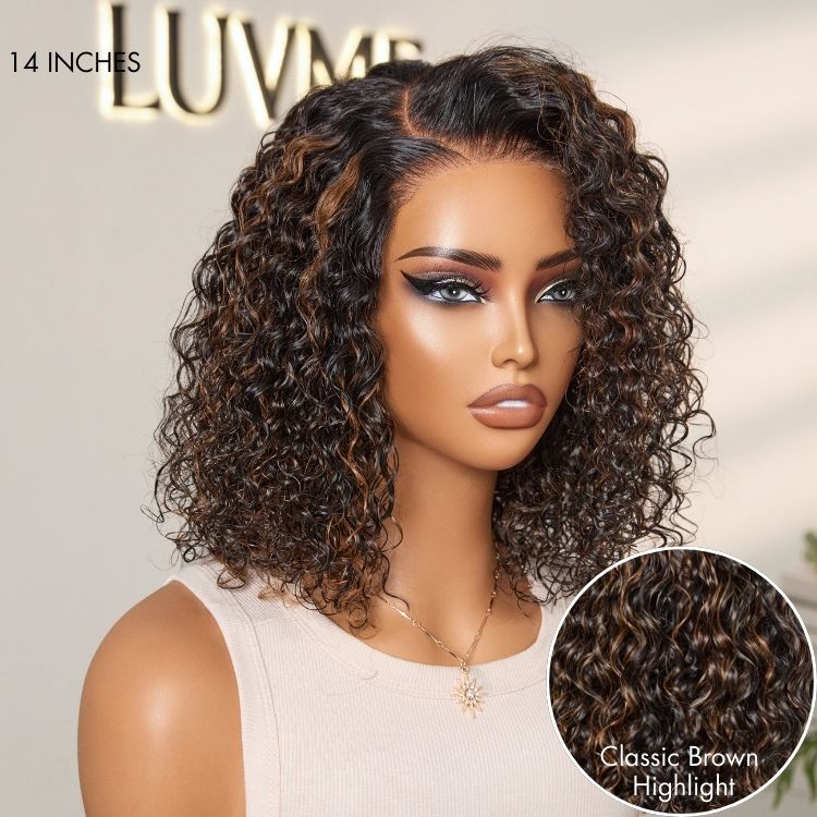 Wet and Wavy Brown Highlight Glueless 5x5 Closure Pre-Cut Lace Water Wave Wig - Image 4