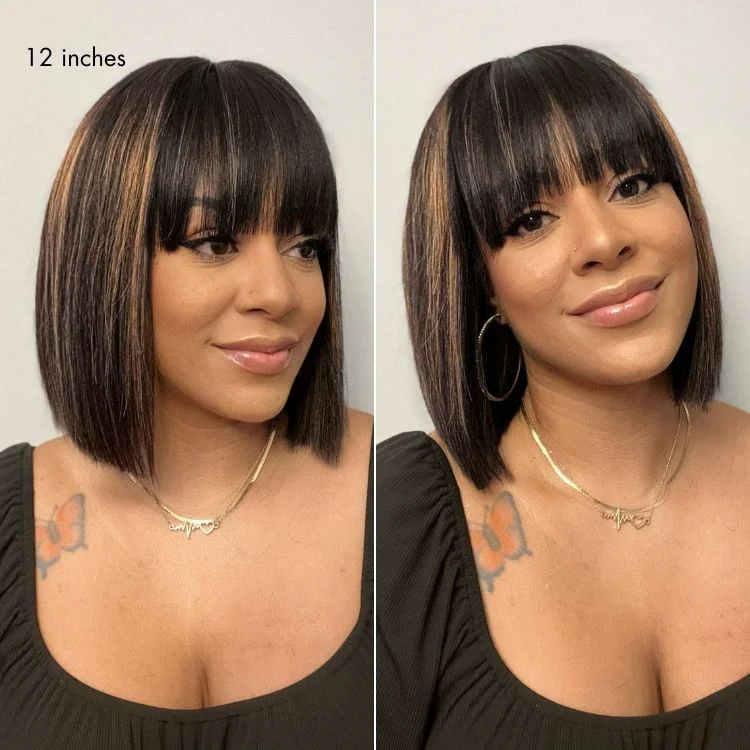 Put On and Go Realistic Glueless Yaki Straight Bob with Bangs Minimalist Lace Wig 100% Human Hair - Image 5