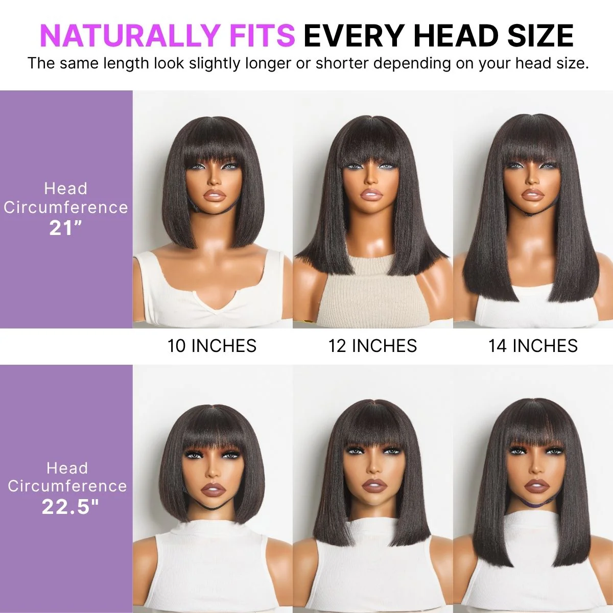 Put On and Go Realistic Glueless Yaki Straight Bob with Bangs Minimalist Lace Wig 100% Human Hair - Image 9