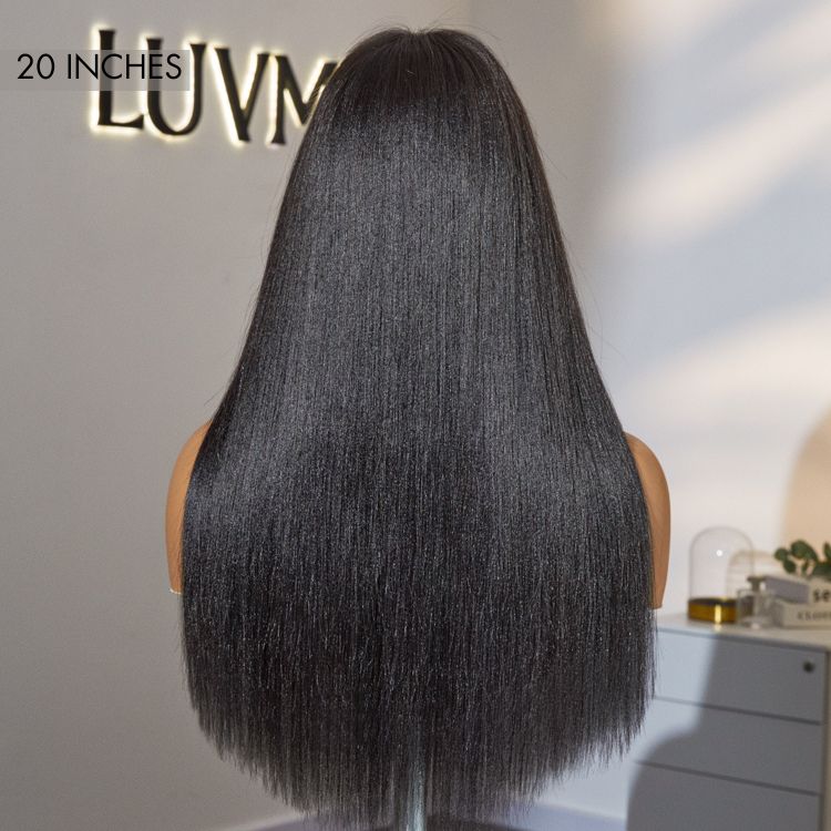 Breathable Cap Yaki Straight Ultra Natural Minimalist Lace Long Wig with Bangs - Image 12
