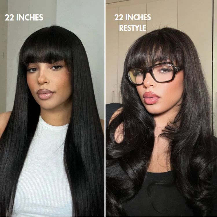 Breathable Cap Yaki Straight Ultra Natural Minimalist Lace Long Wig with Bangs - Image 5